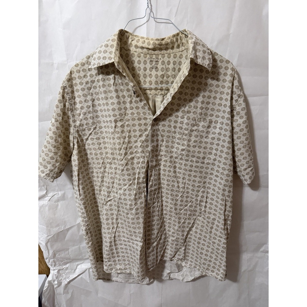 Sonoma Life short-sleeve shirt Size LT Beige Brown Circles Men's - Picture 1 of 6